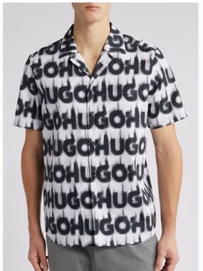 Hugo Boss Ellino Logo Cotton Camp Shirt New L